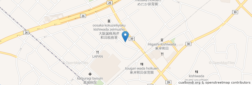 Mapa de ubicacion de 東岸和田動物病院 en 일본, 오사카부, 岸和田市.