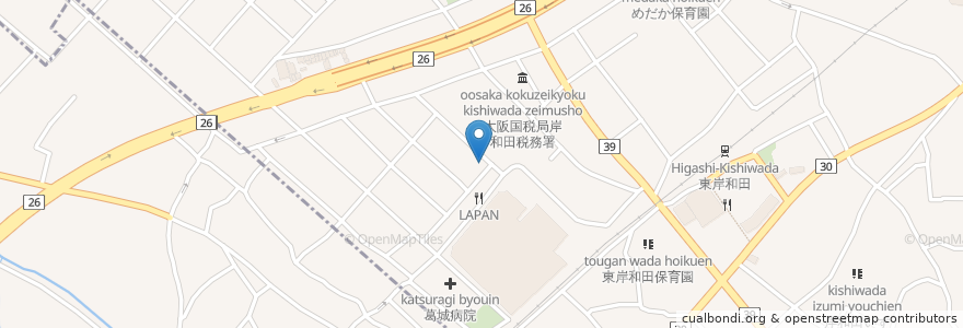 Mapa de ubicacion de いるか薬局 en Япония, Осака, 岸和田市.