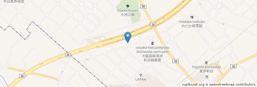 Mapa de ubicacion de 喫茶カレン en اليابان, أوساكا, 岸和田市.