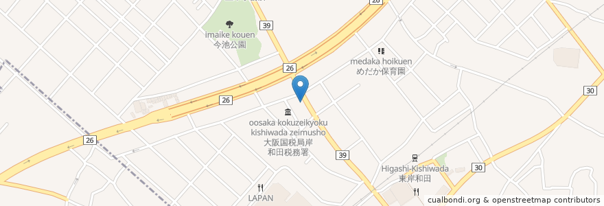 Mapa de ubicacion de 扇屋 東岸和田店 en Япония, Осака, 岸和田市.