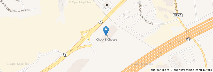 Mapa de ubicacion de Chuck E. Cheese's en Estados Unidos De América, Nueva Jersey, Middlesex County, Edison.