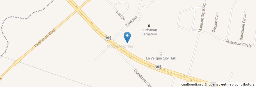 Mapa de ubicacion de La Vergne Public Library en Amerika Syarikat, Tennessee, Rutherford County, La Vergne.