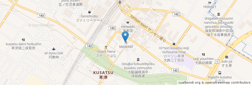 Mapa de ubicacion de FUNEYA en ژاپن, 滋賀県, 草津市.