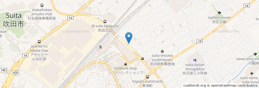Mapa de ubicacion de 一文字 en ژاپن, 大阪府, 吹田市.