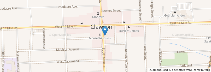 Mapa de ubicacion de Clawson Grill en Estados Unidos Da América, Michigan, Oakland County, Clawson.