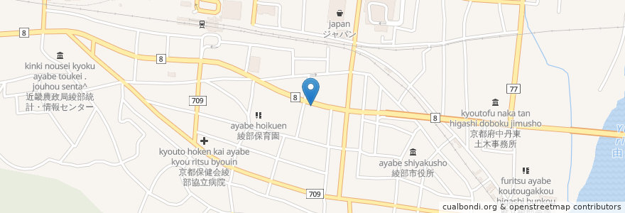 Mapa de ubicacion de 仁丹堂薬局 en Giappone, Prefettura Di Kyoto, 綾部市.