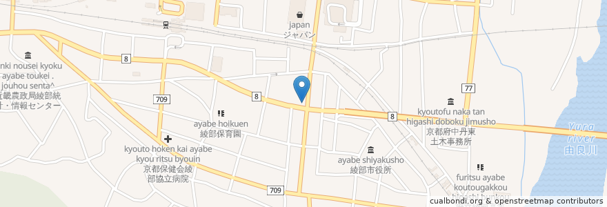 Mapa de ubicacion de 京都北都信用金庫 西町支店 en Japan, 京都府, 綾部市.