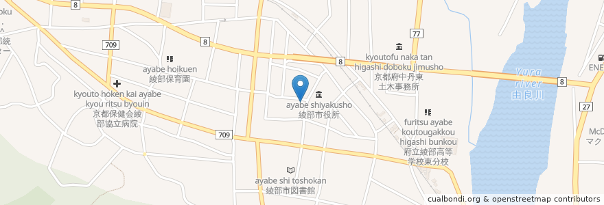 Mapa de ubicacion de お食事処 若狭お多福 en Japan, 京都府, 綾部市.
