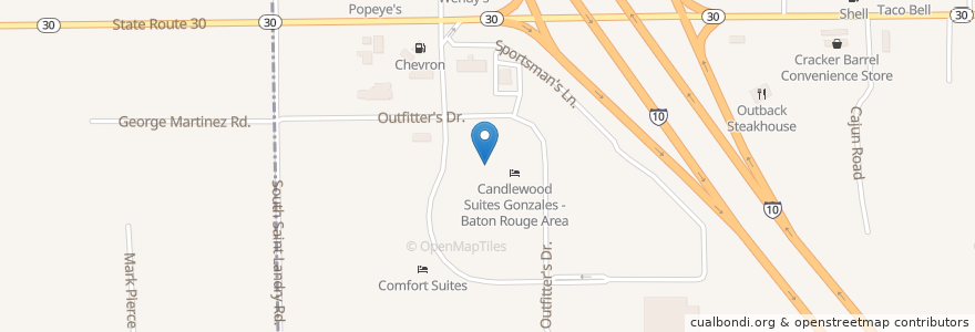Mapa de ubicacion de Mooyah Burgers, Fries & Shakes en Estados Unidos De América, Luisiana, Ascension Parish, Gonzales.