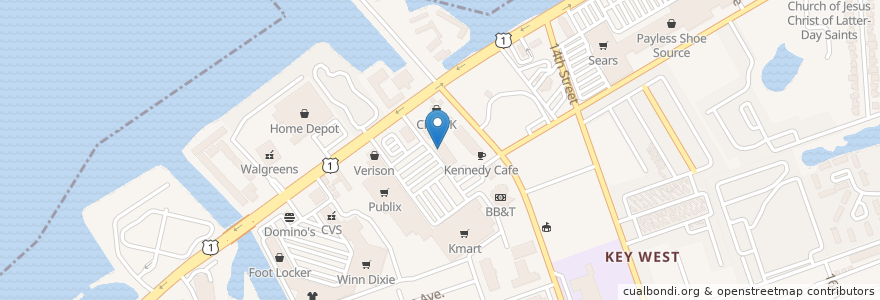 Mapa de ubicacion de Key Plaza Creperie en 美利坚合众国/美利堅合眾國, 佛罗里达州/佛羅里達州, 门罗县/門羅郡, Key West.