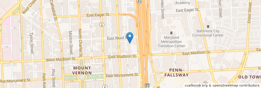 Mapa de ubicacion de Mount Vernon Spine & Rehab en 미국, 메릴랜드, Baltimore.