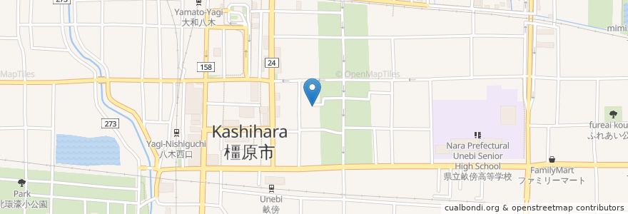 Mapa de ubicacion de 大和國分寺 en 日本, 奈良県, 橿原市.