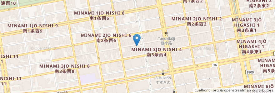 Mapa de ubicacion de 四文屋 狸小路店 en Japan, Hokkaido Prefecture, Ishikari Subprefecture, Sapporo, Chuo.
