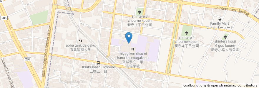 Mapa de ubicacion de 宮城県仙台二華中学校・高等学校 en ژاپن, 宮城県, 仙台市, 若林区.