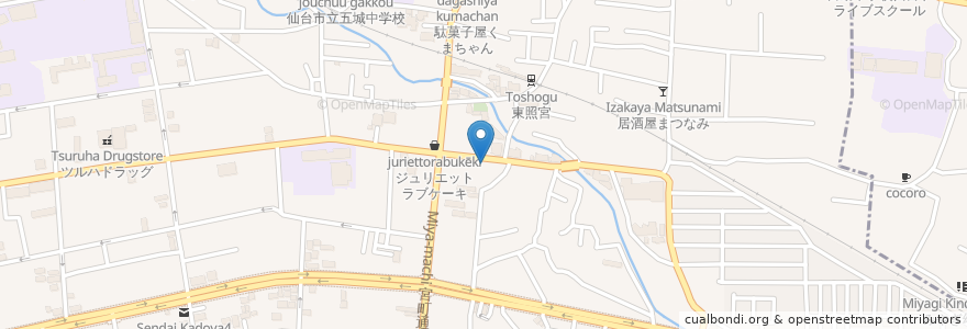 Mapa de ubicacion de 珈琲 美禄 en Japon, Préfecture De Miyagi, 仙台市, 青葉区.