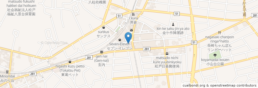 Mapa de ubicacion de 日高屋 en Japan, Chiba Prefecture, Matsudo.