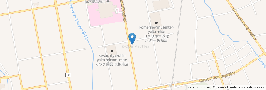 Mapa de ubicacion de あおい亭 en 일본, 도치기현, 矢板市.