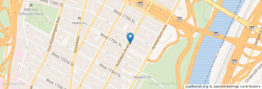 Mapa de ubicacion de The Heights Bar and Restaurant en الولايات المتّحدة الأمريكيّة, نيويورك, New York, New York County, Manhattan, Manhattan Community Board 12.