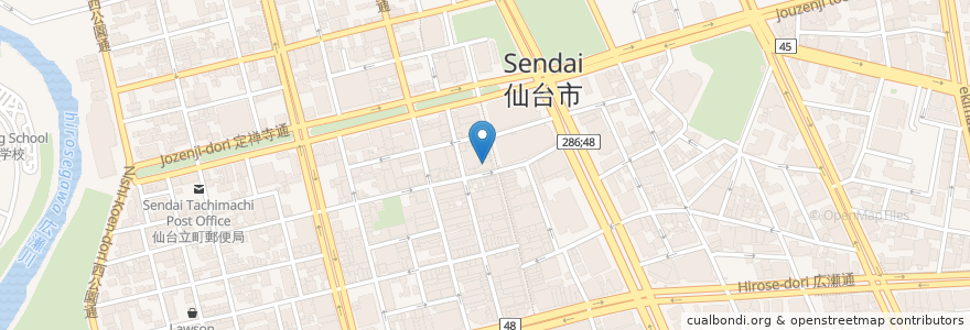 Mapa de ubicacion de 仙台かき徳 en Japonya, 宮城県, 仙台市, 青葉区.