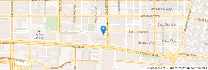 Mapa de ubicacion de Internation city Theater en Estados Unidos Da América, Califórnia, Los Angeles County, Long Beach.