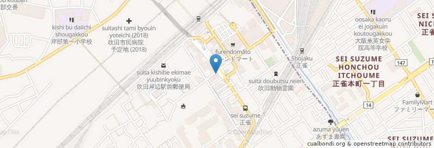 Mapa de ubicacion de 庄平うどん en 일본, 오사카부, 吹田市.