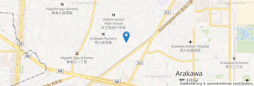 Mapa de ubicacion de 荒川区立 花の木幼稚園 en Jepun, 東京都.