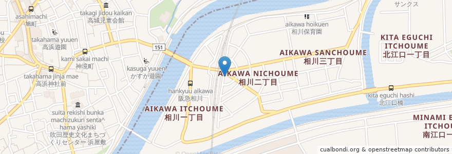 Mapa de ubicacion de じゃんぼ總本店 相川駅前店 en Giappone, Prefettura Di Osaka, 吹田市, 東淀川区.