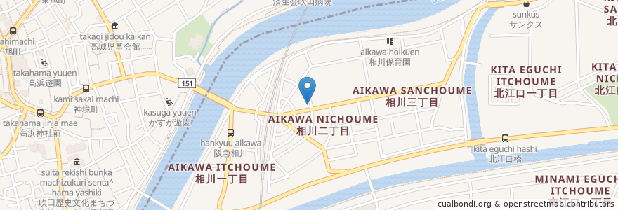 Mapa de ubicacion de Cafe de Verdi Feunille en Japan, Präfektur Osaka, 吹田市, 東淀川区.