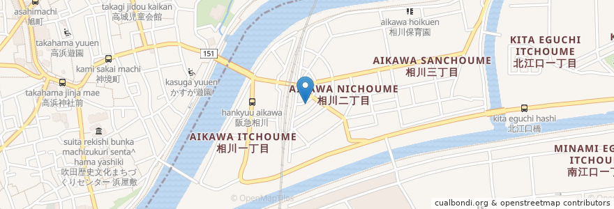 Mapa de ubicacion de 道頓堀どむす 相川店 en Japón, Prefectura De Osaka, 吹田市, 東淀川区.