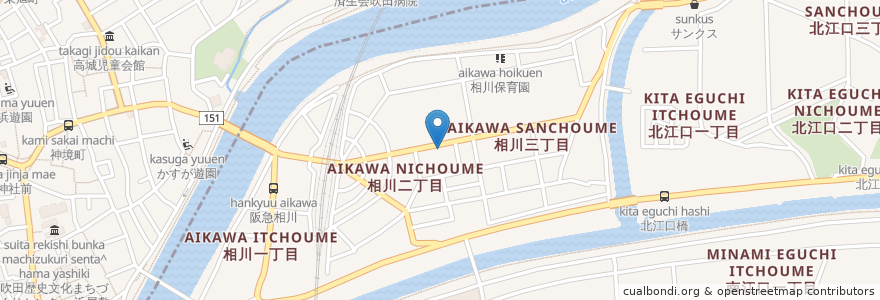 Mapa de ubicacion de まるじゅう en 일본, 오사카부, 吹田市, 오사카, 東淀川区.