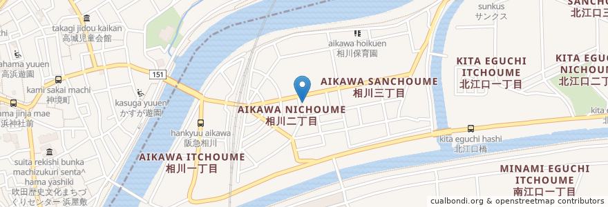 Mapa de ubicacion de オリーブ薬局 en 日本, 大阪府, 吹田市, 東淀川区.