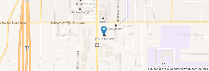 Mapa de ubicacion de Jack in the Box en 美利坚合众国/美利堅合眾國, 俄勒冈州/俄勒岡州, Marion County, Salem.