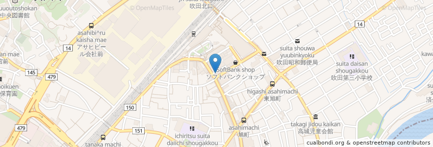 Mapa de ubicacion de 福warai en Japón, Prefectura De Osaka, 吹田市.