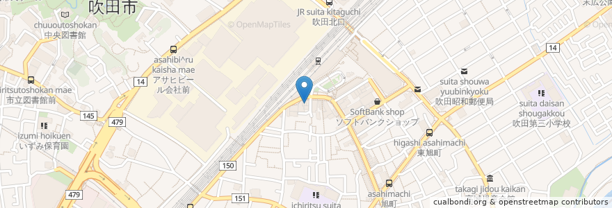 Mapa de ubicacion de すいた駅前歯科 en Япония, Осака, 吹田市.