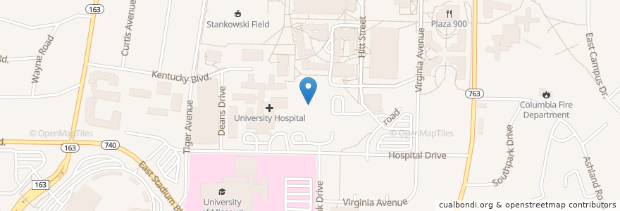 Mapa de ubicacion de Ellis Fischel Cancer Center en ایالات متحده آمریکا, میزوری, Boone County, Columbia.