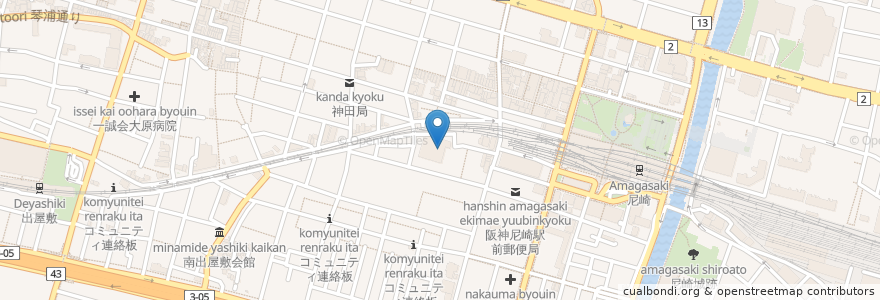 Mapa de ubicacion de 中央地区会館 en Japão, 兵庫県, 尼崎市.
