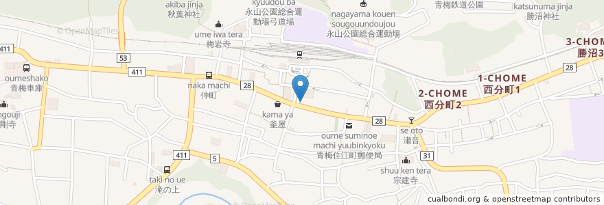 Mapa de ubicacion de 喫茶 ここから en اليابان, 東京都, 青梅市.