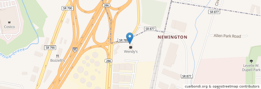 Mapa de ubicacion de Wendy's en الولايات المتّحدة الأمريكيّة, فيرجينيا, Fairfax County, Newington.