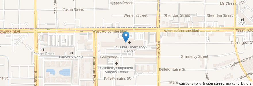 Mapa de ubicacion de Baylor Saint Luke’s Emergency Center–Holcombe en 美利坚合众国/美利堅合眾國, 得克萨斯州 / 德克薩斯州 / 德薩斯州, 休斯敦, Harris County.