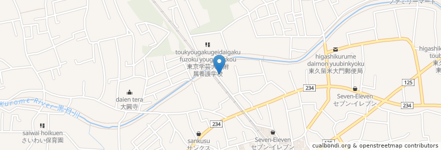 Mapa de ubicacion de 成美教育文化会館 en Giappone, Tokyo, 東久留米市.
