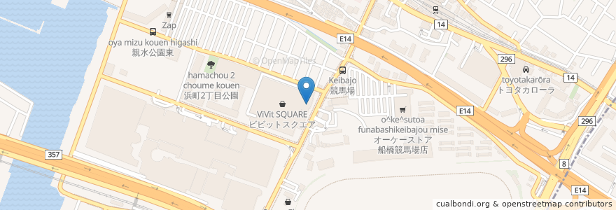 Mapa de ubicacion de 餃子の王将 en 일본, 지바현, 船橋市.