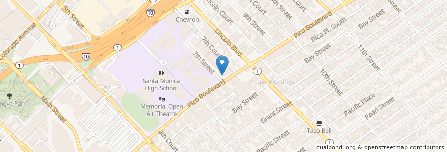 Mapa de ubicacion de Reds Pizza en United States, California, Los Angeles County.
