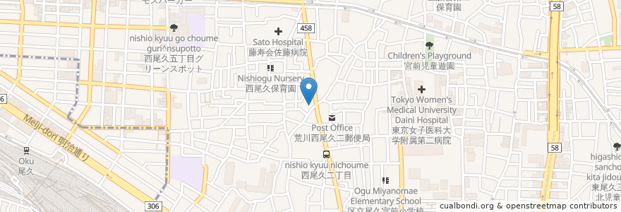 Mapa de ubicacion de 朝日信用金庫 西尾久支店 en Japão, Tóquio.