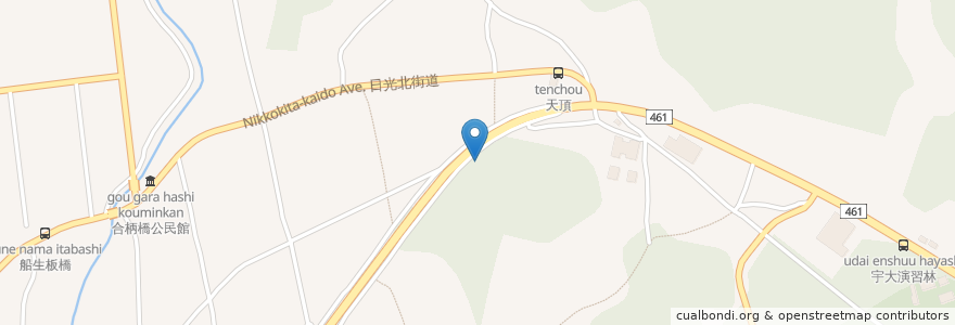 Mapa de ubicacion de 船生かぶき村 en 日本, 栃木県, 塩谷郡, 塩谷町.