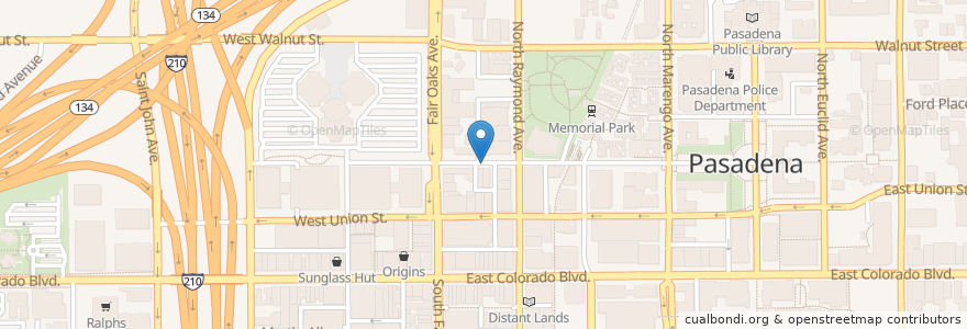 Mapa de ubicacion de Southland Farmers' Market en Amerika Syarikat, California, Los Angeles County, Pasadena.