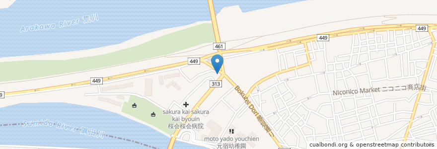 Mapa de ubicacion de ミートのあきば en 일본, 도쿄도, 足立区.