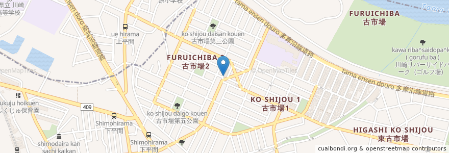 Mapa de ubicacion de 越の湯 en 日本, 神奈川県, 川崎市, 幸区.
