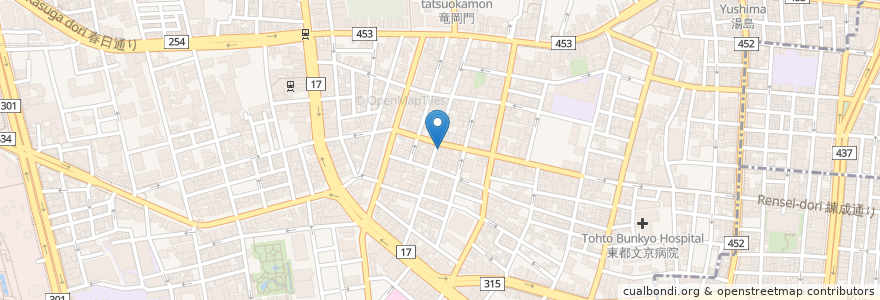 Mapa de ubicacion de 珈琲亭羅巣 en اليابان, 東京都, 文京区.