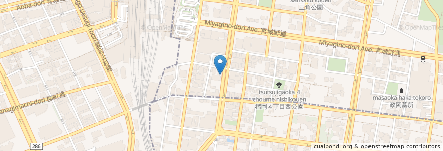 Mapa de ubicacion de 北海道イタリアンバル en 日本, 宮城県, 仙台市, 青葉区, 宮城野区.