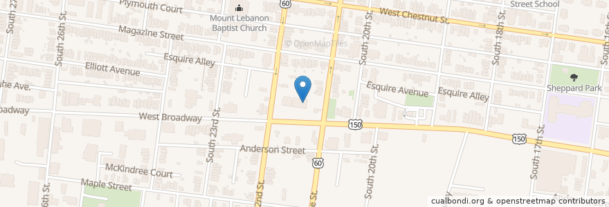 Mapa de ubicacion de Papa John's en Stati Uniti D'America, Kentucky, Jefferson County, Louisville.